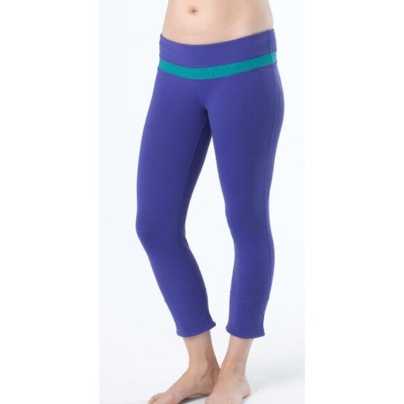 prAna XL Clover Capri Leggings Contrast Jacquard Inset Waist Roll-Up Hem Chakara - Picture 1 of 8
